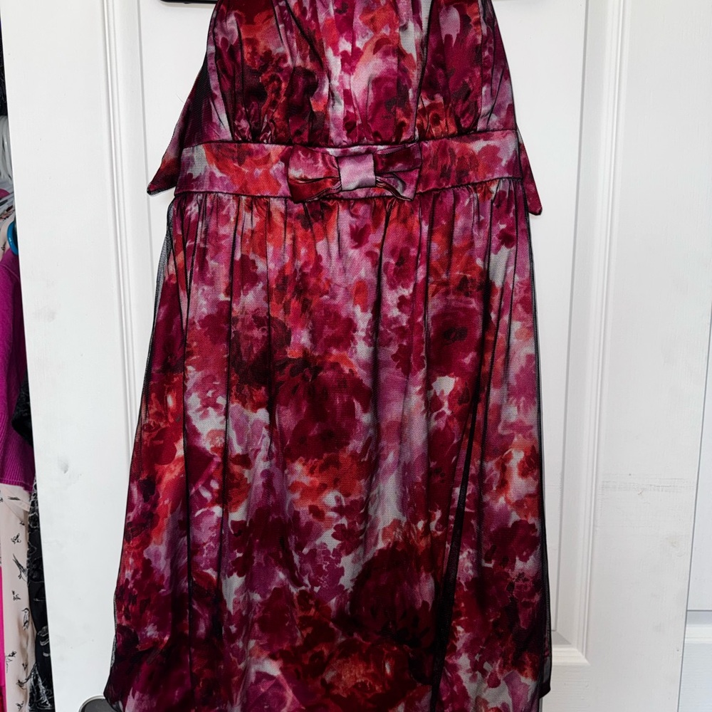 Torrid Pink and Red Floral Strapless Dress